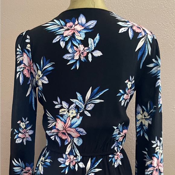 Cute Black Ruffle Leg Tropical FLORAL ROMPER Playsuit Medium - Picture 4 of 9